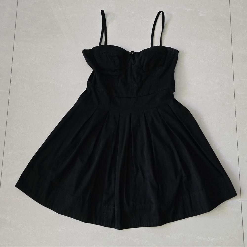 Fit-and-Flare Black Mini Dress with Padded Cups and Back Zipper - Size Small